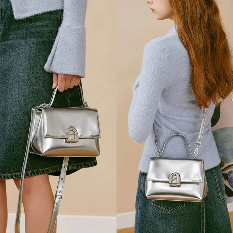 Bolsa Tiracolo Feminina em Couro Prata - Essence