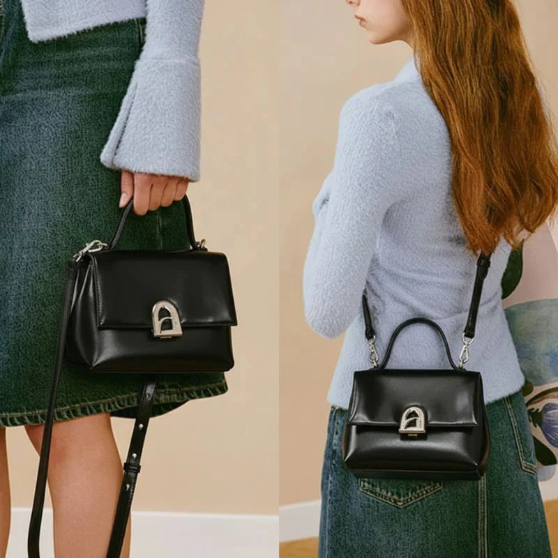 Bolsa Tiracolo Feminina em Couro Preto - Essence