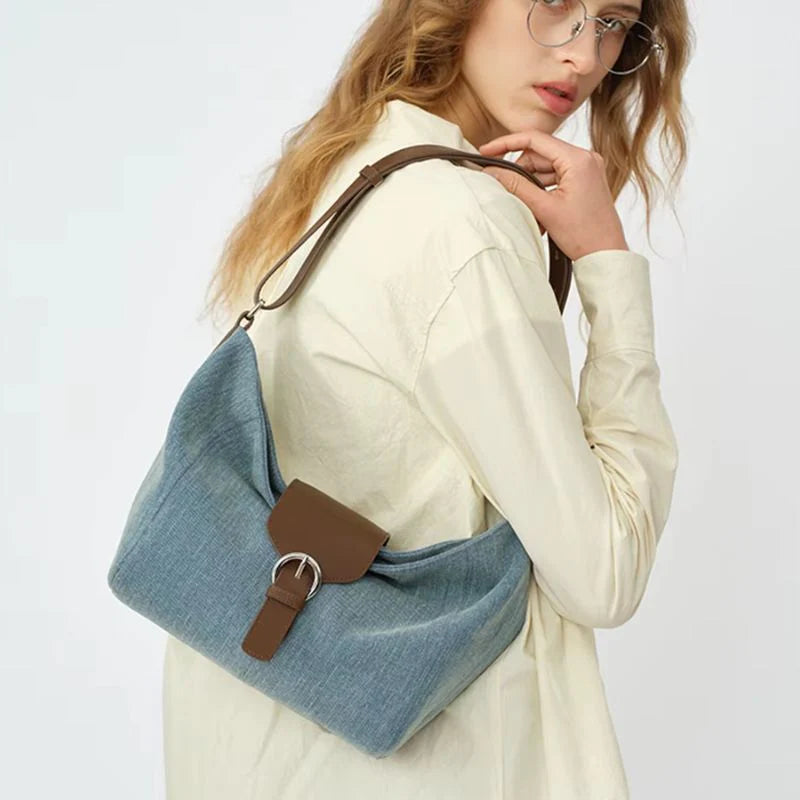 Bolsa Tote Média Camille em Couro Azul