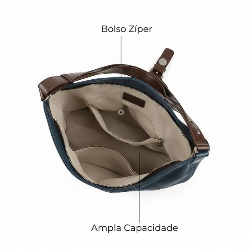 Bolsa Tote Média Camille em Couro Azul