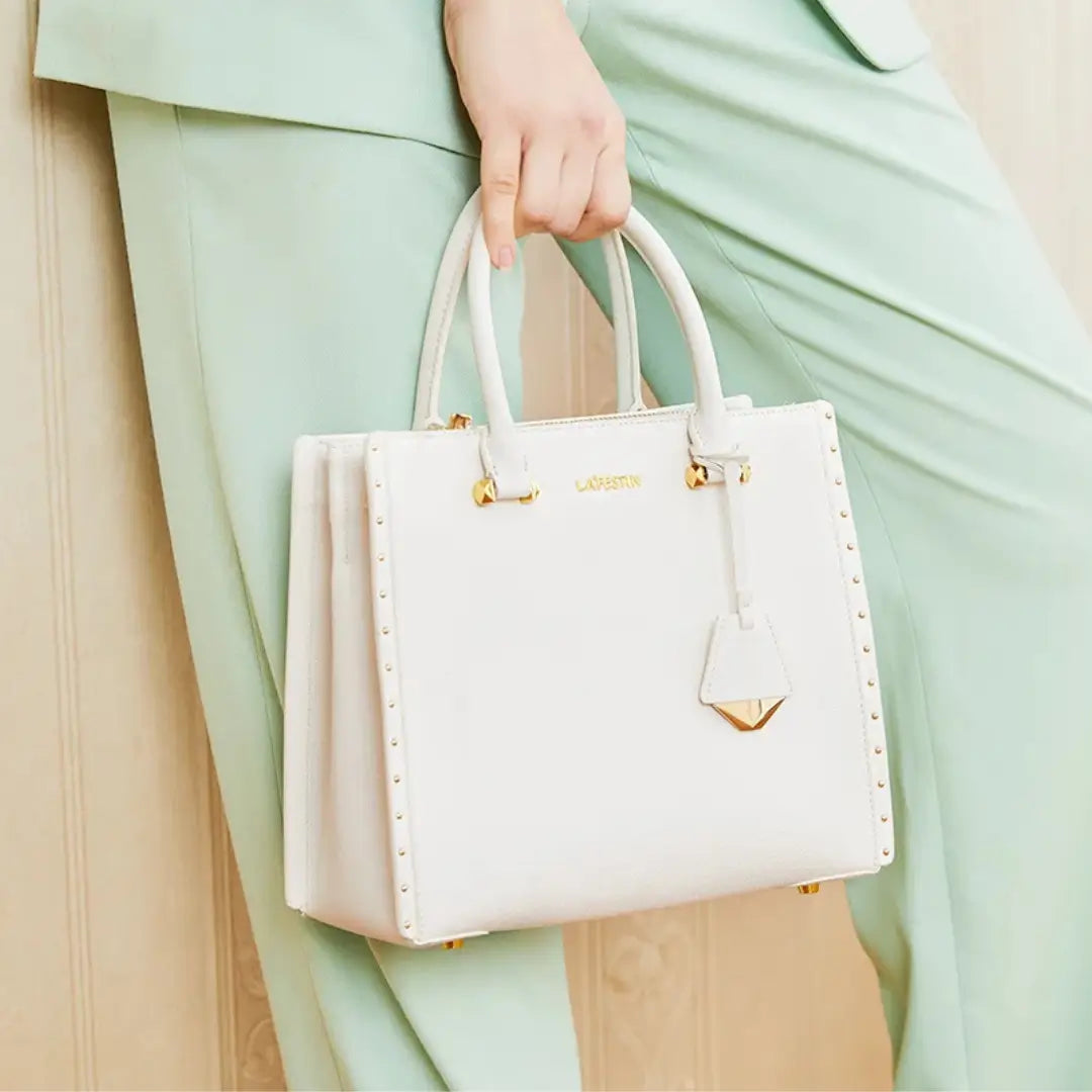 Bolsa Tote Feminina Ella Marfim Média em Couro