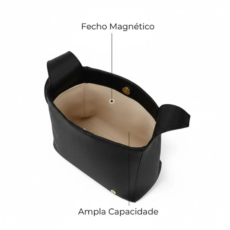 Bolsa Tote Amélie Pequena em Couro Preto