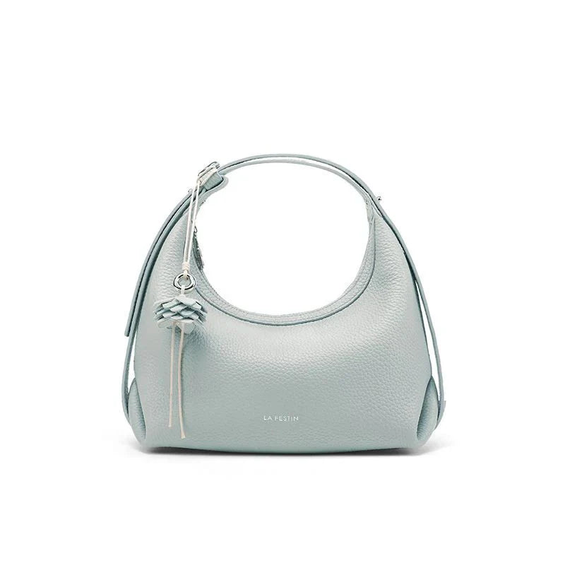 Bolsa de Couro Feminina Meia Lua Naomi Transversal Azul