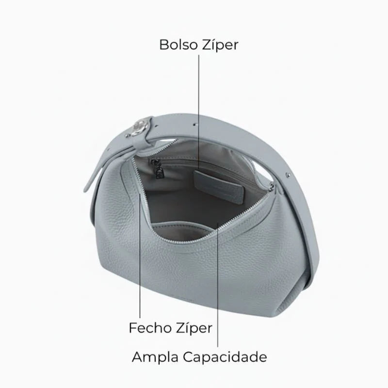 Bolsa de Couro Feminina Meia Lua Naomi Transversal Azul