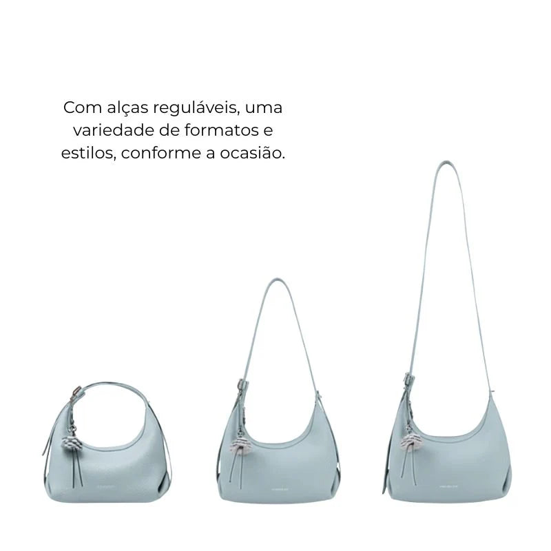 Bolsa de Couro Feminina Meia Lua Naomi Transversal Azul
