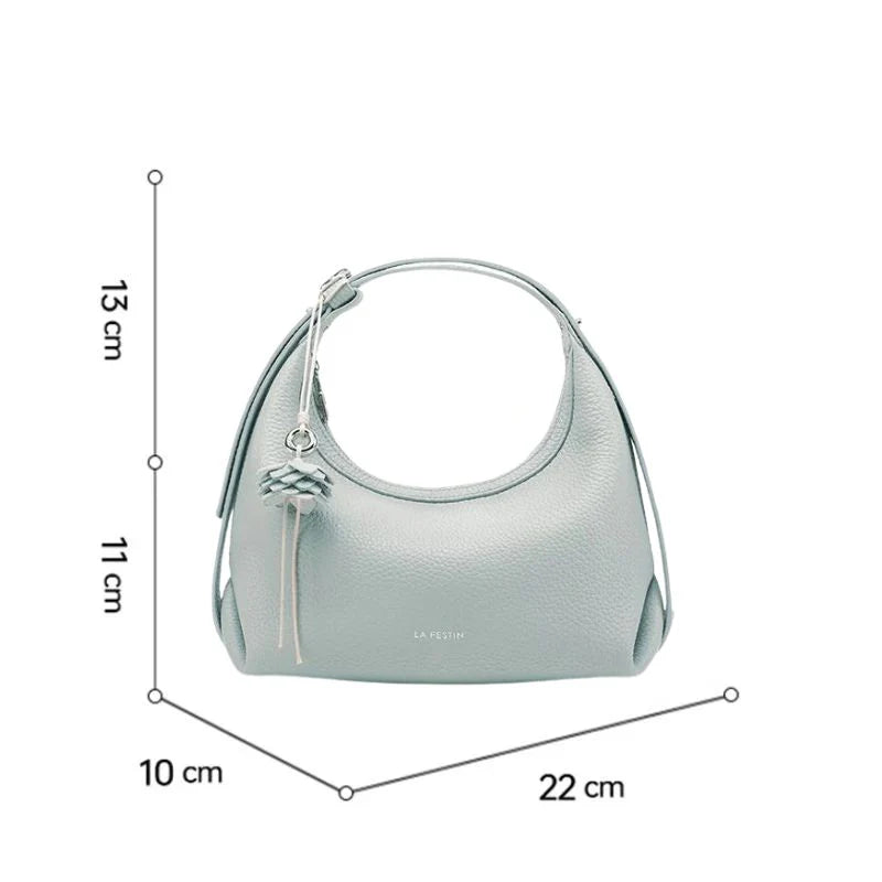 Bolsa de Couro Feminina Meia Lua Naomi Transversal Azul