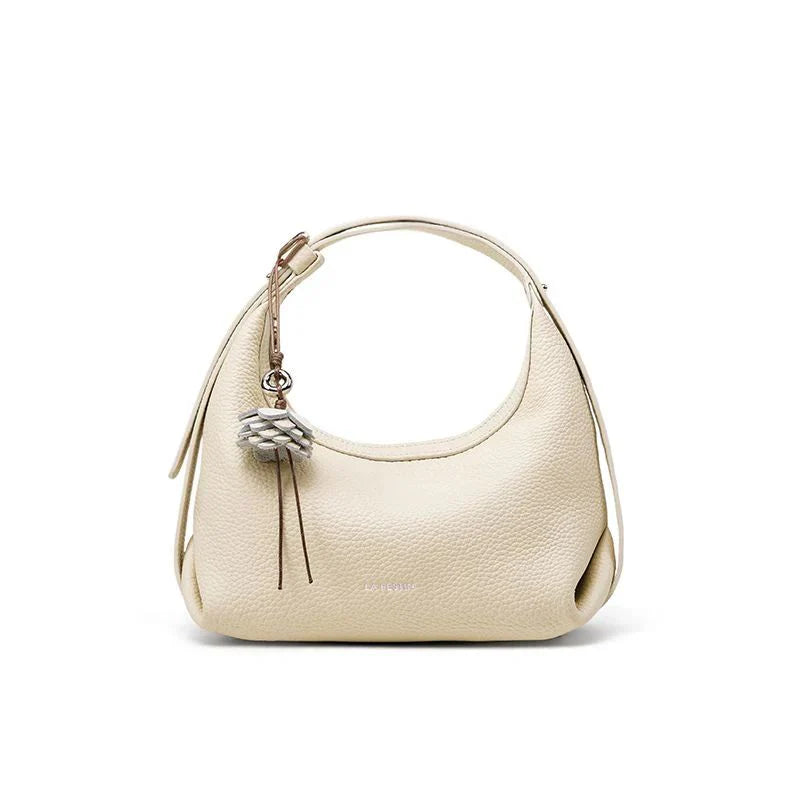 Bolsa Transversal Bege Feminina Pequena de Couro Naomi