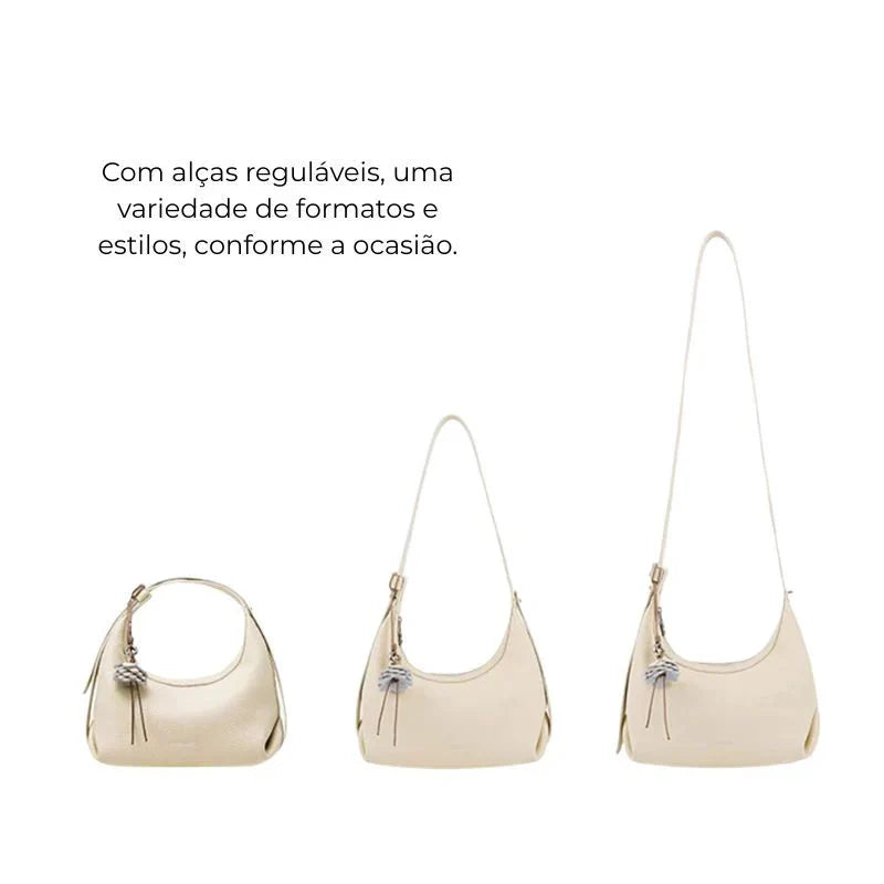 Bolsa Transversal Bege Feminina Pequena de Couro Naomi