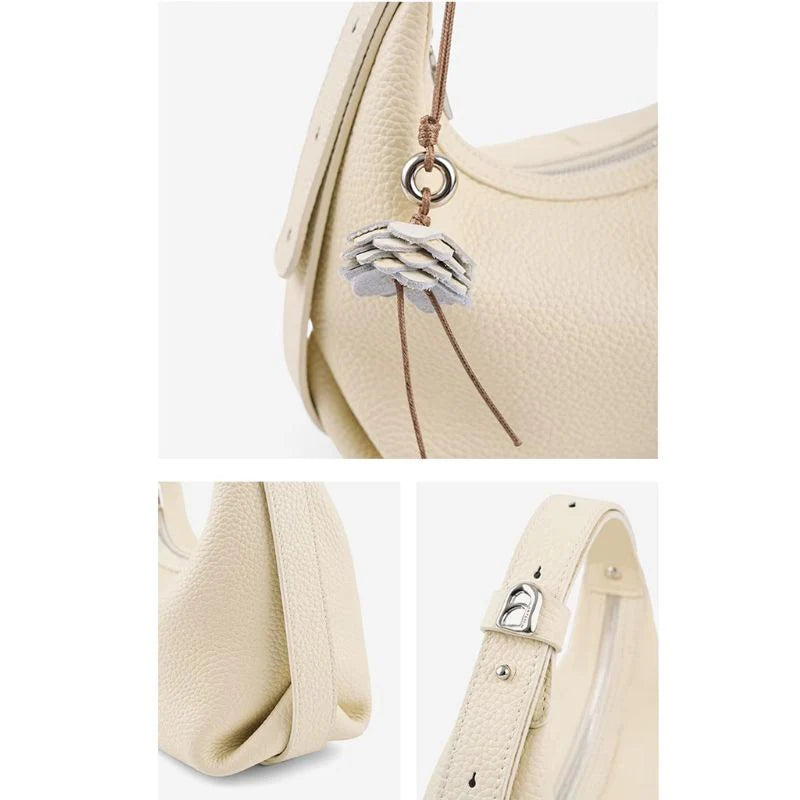 Bolsa Transversal Bege Feminina Pequena de Couro Naomi