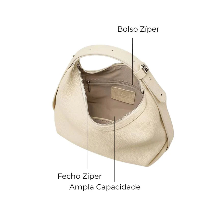 Bolsa Transversal Bege Feminina Pequena de Couro Naomi