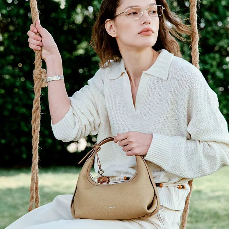 Bolsa Transversal Caqui Feminina Pequena de Couro