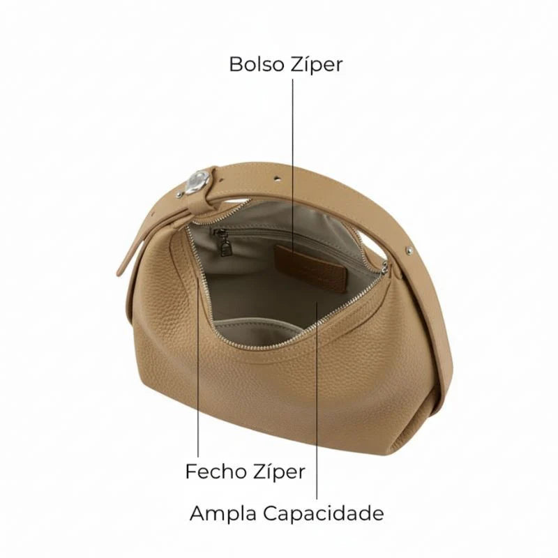 Bolsa Transversal Caqui Feminina Pequena de Couro