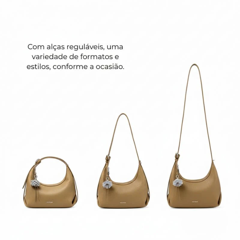 Bolsa Transversal Caqui Feminina Pequena de Couro