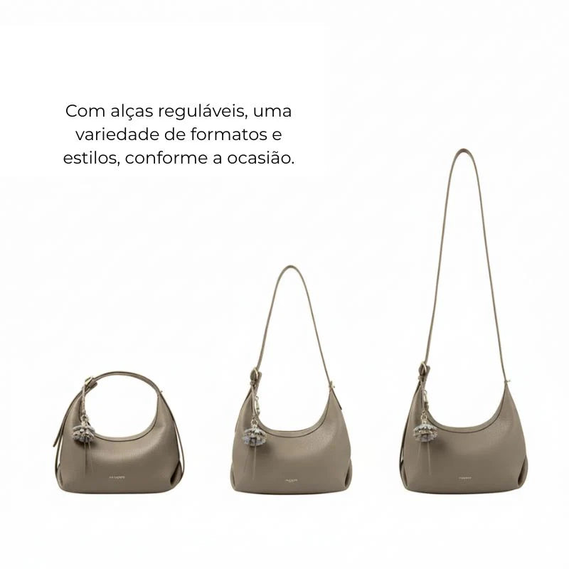 Bolsa de Couro Marrom Feminina Meia Lua Naomi Transversal