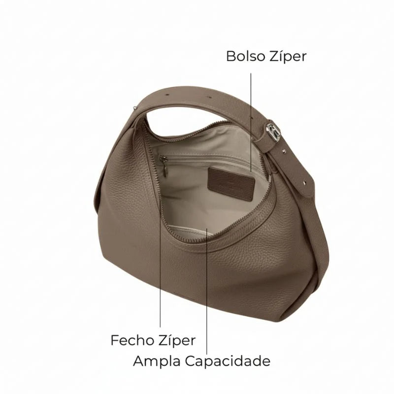 Bolsa de Couro Marrom Feminina Meia Lua Naomi Transversal