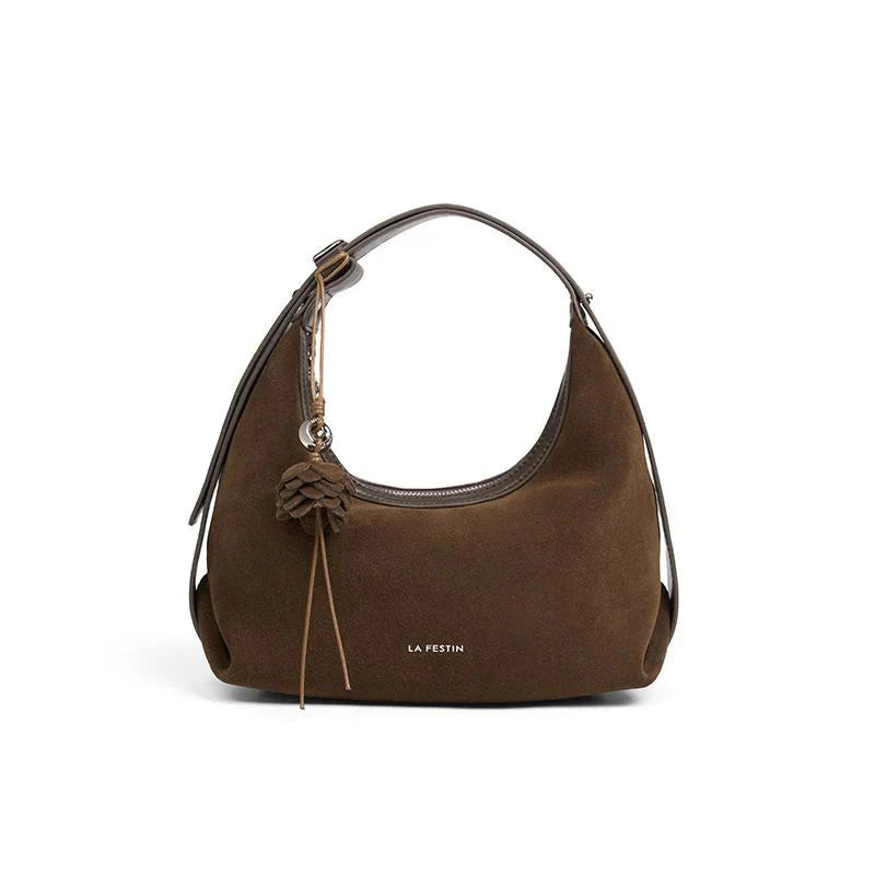 Bolsa Transversal Marrom Camurça Feminina Pequena de Couro Naomi