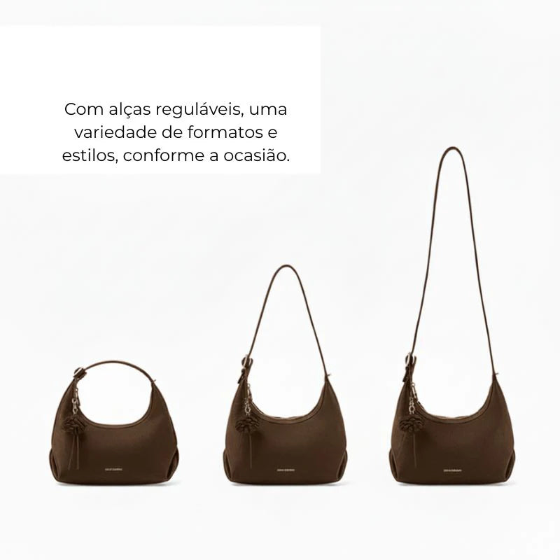Bolsa Transversal Marrom Camurça Feminina Pequena de Couro Naomi