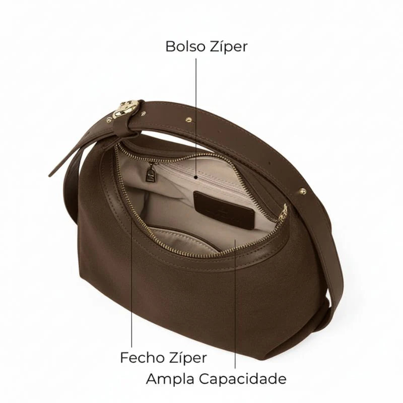 Bolsa Transversal Marrom Camurça Feminina Pequena de Couro Naomi