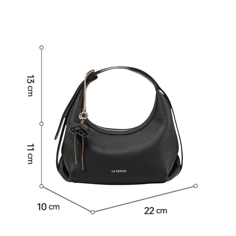 Bolsa de Couro Preto Feminina Meia Lua Naomi Transversal