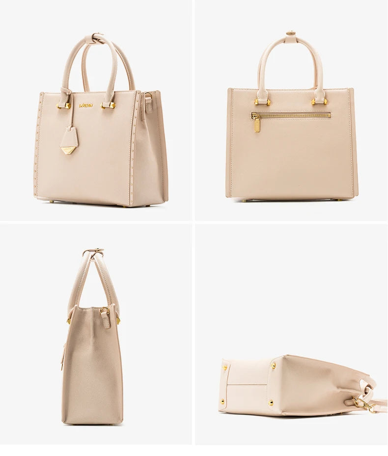 Bolsa Tote Feminina Ella Marfim Média em Couro