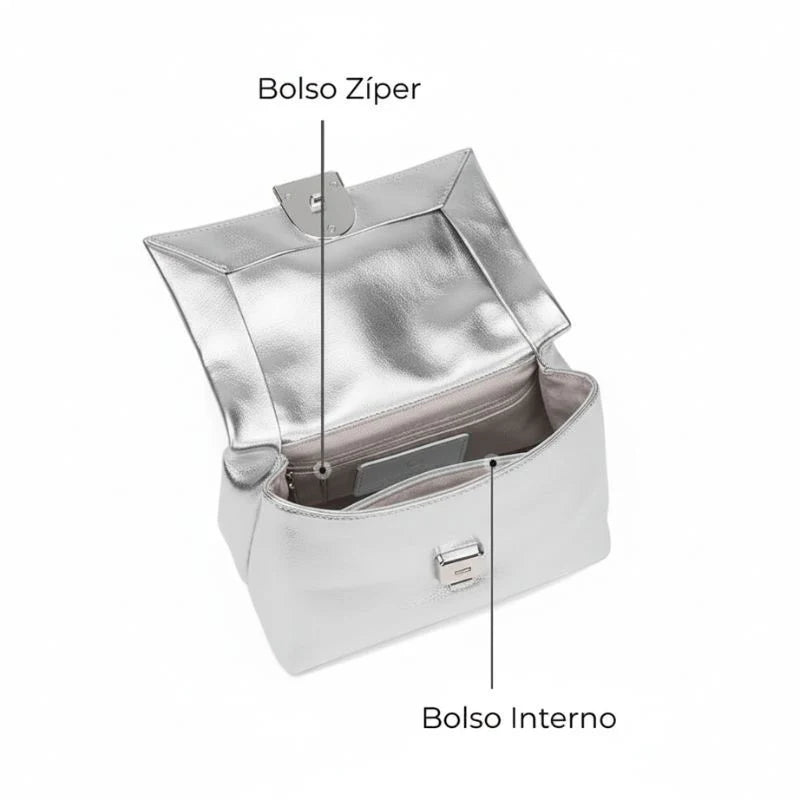 Bolsa Tiracolo Feminina em Couro Prata - Essence