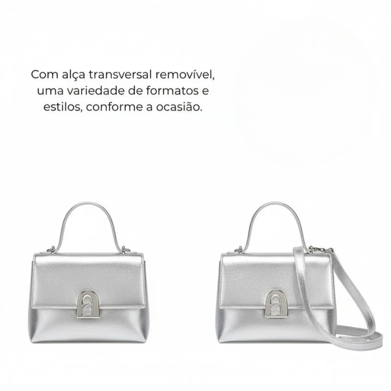 Bolsa Tiracolo Feminina em Couro Prata - Essence