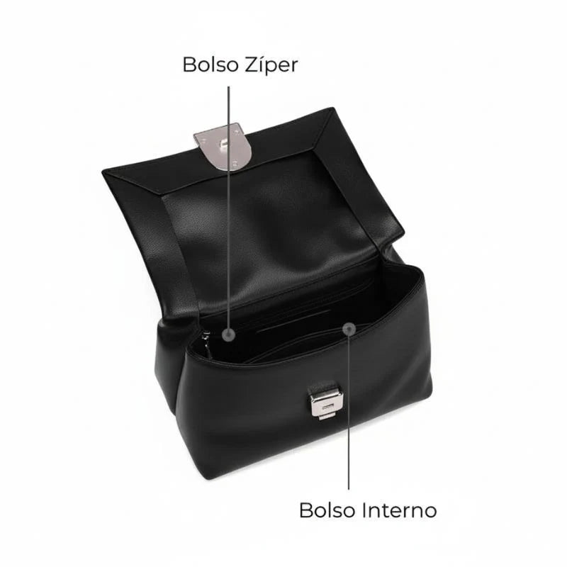 Bolsa Tiracolo Feminina em Couro Preto - Essence