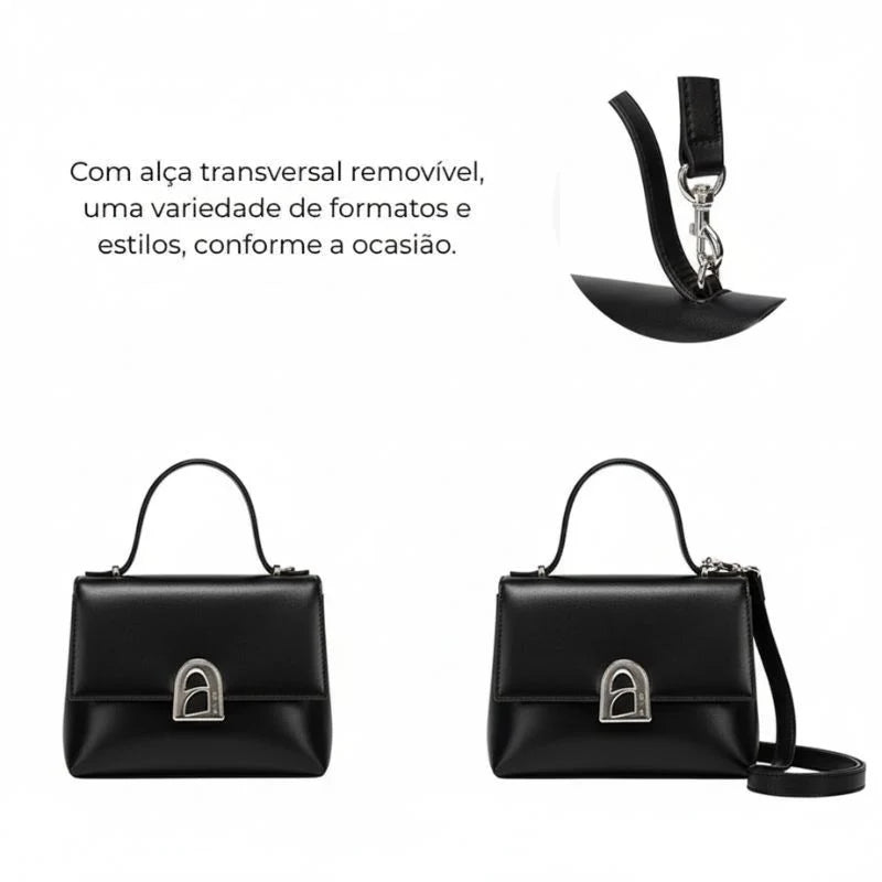 Bolsa Tiracolo Feminina em Couro Preto - Essence
