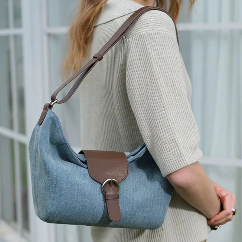 Bolsa Tote Média Camille em Couro Azul