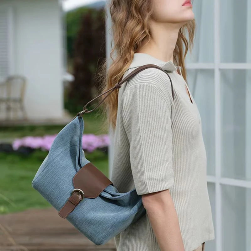 Bolsa Tote Média Camille em Couro Azul