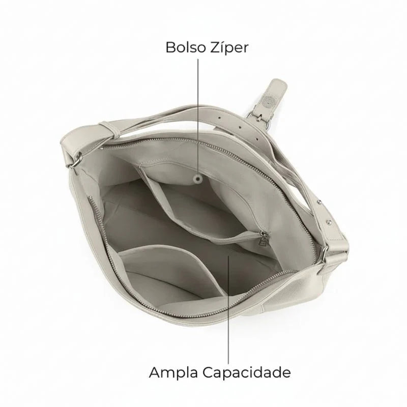 Bolsa Tote Média Camille em Couro Bege