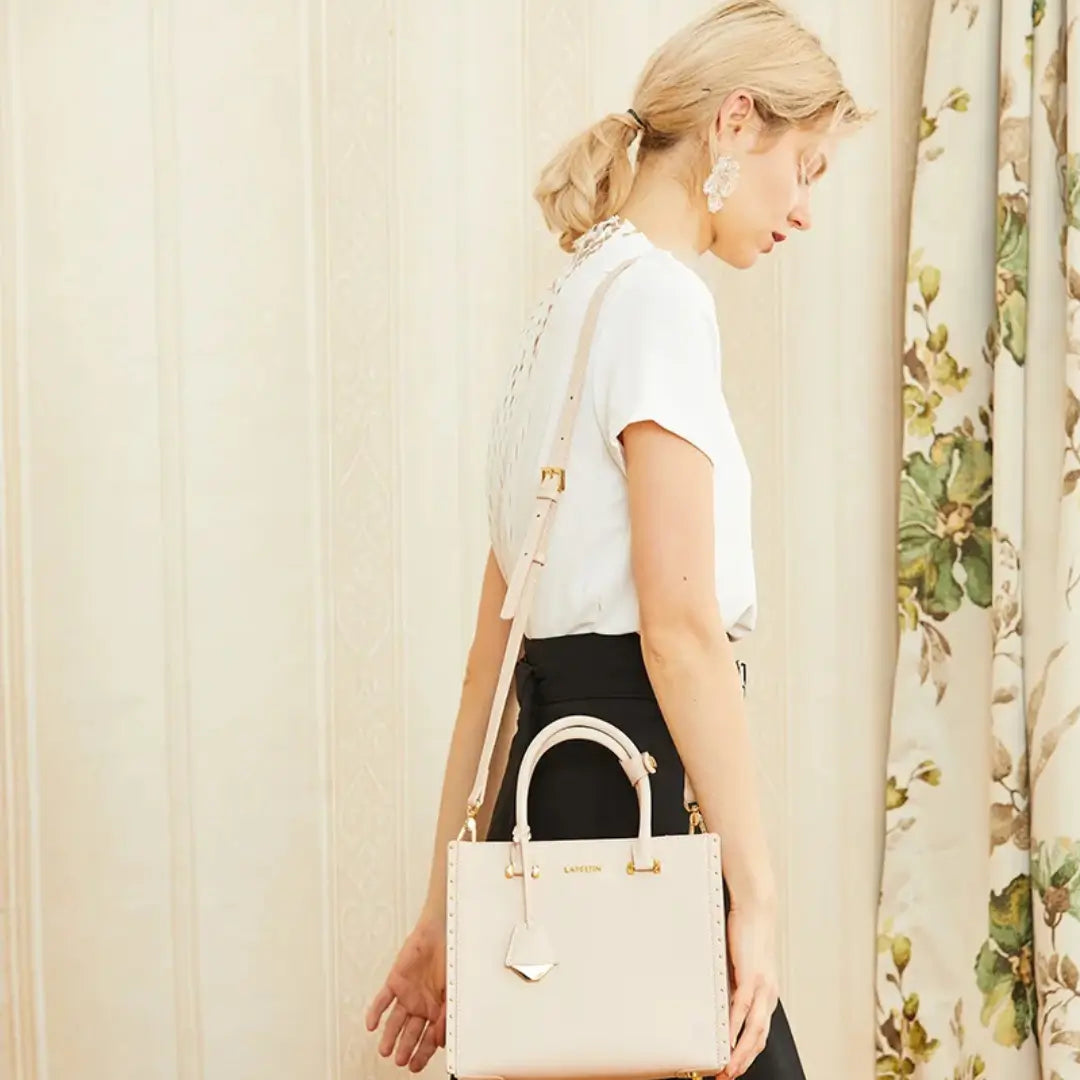 Bolsa Tote Feminina Ella Marfim Média em Couro