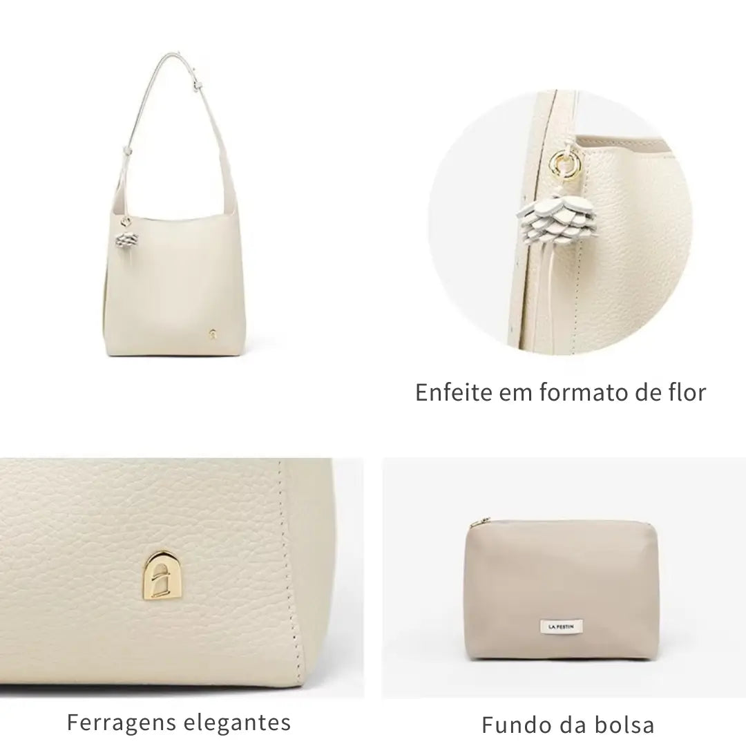 Bolsa Tote Amélie Pequena em Couro Bege