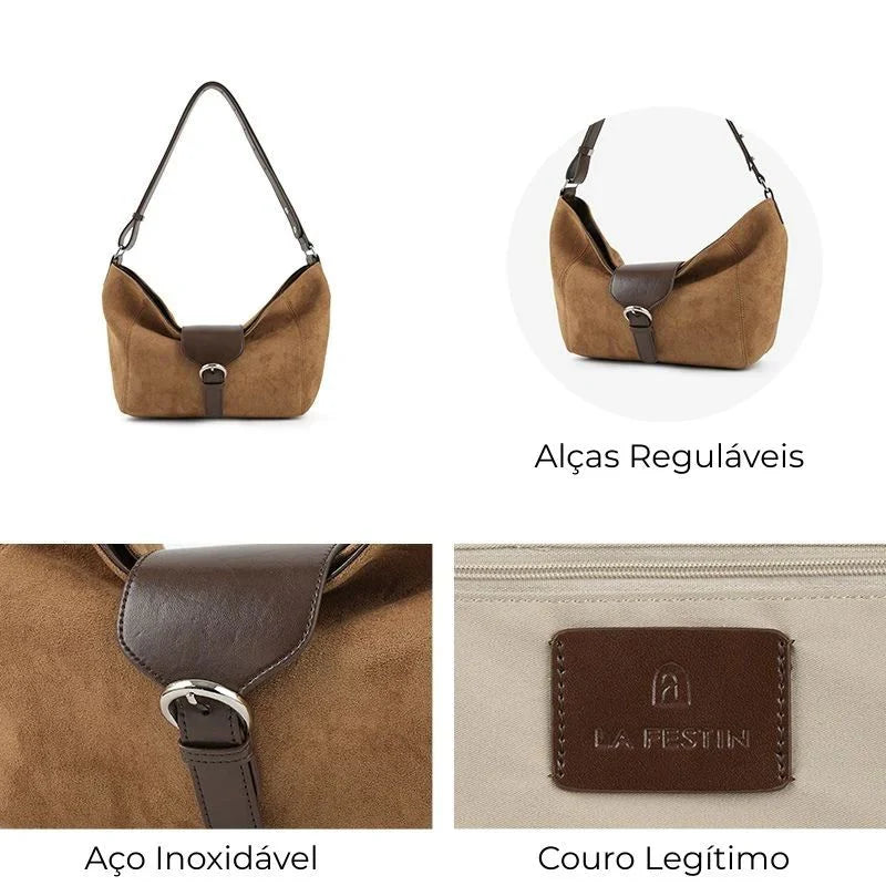 Bolsa Tote Média Camille em Couro Marrom