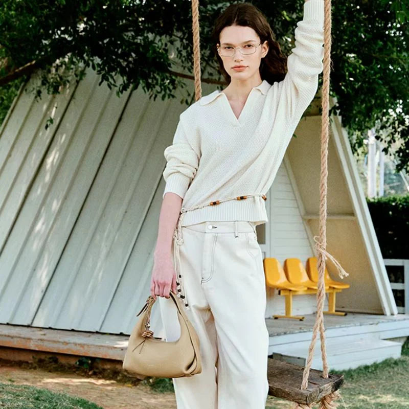 Bolsa Transversal Caqui Feminina Pequena de Couro