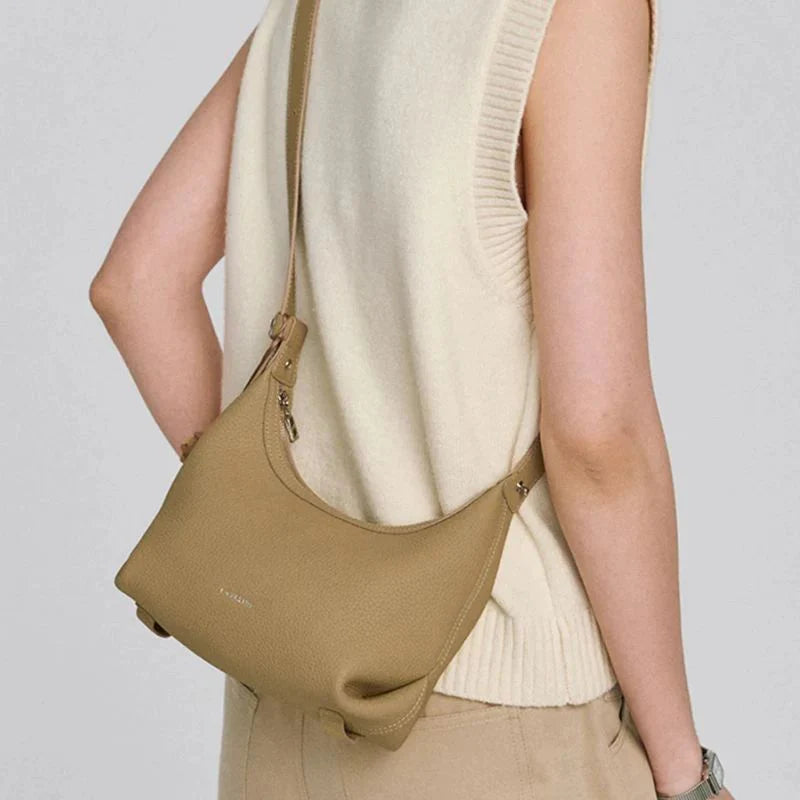 Bolsa Transversal Caqui Feminina Pequena de Couro