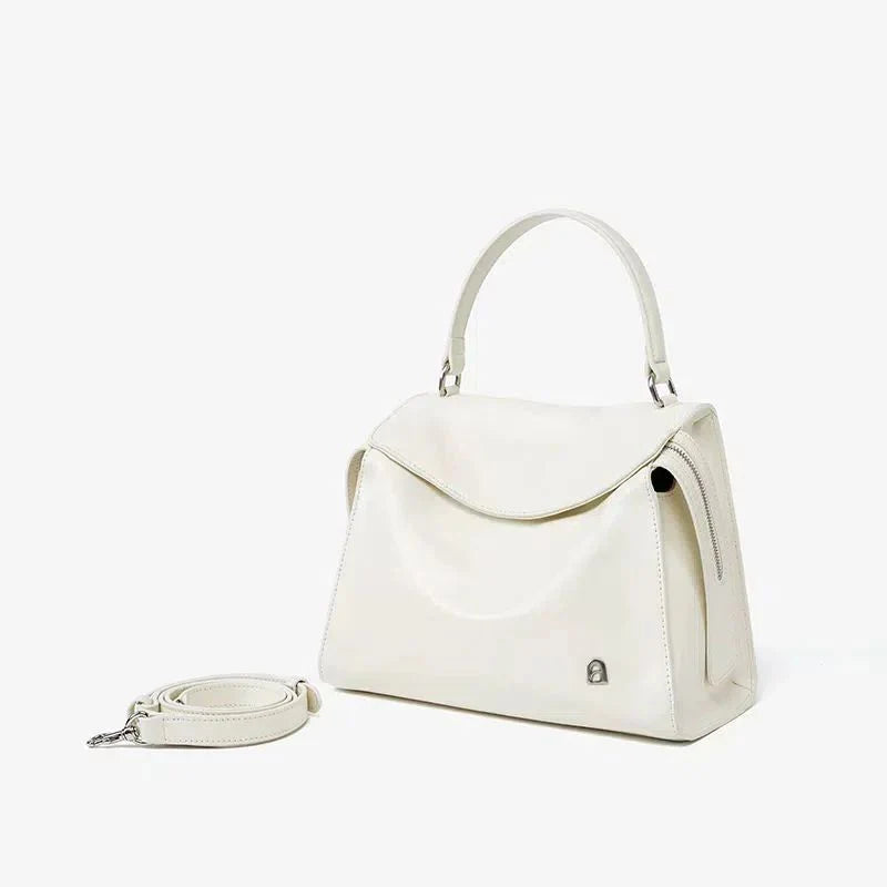 Bolsa Transversal Feminina Média em Couro Branco Ellen
