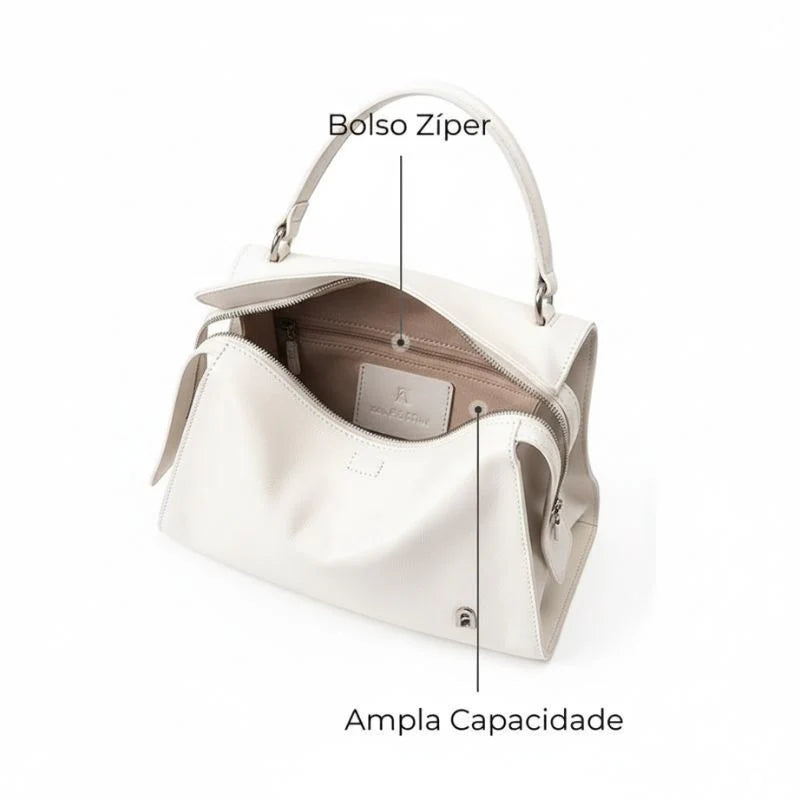 Bolsa Transversal Feminina Média em Couro Branco Ellen