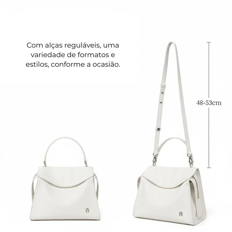 Bolsa Transversal Feminina Média em Couro Branco Ellen