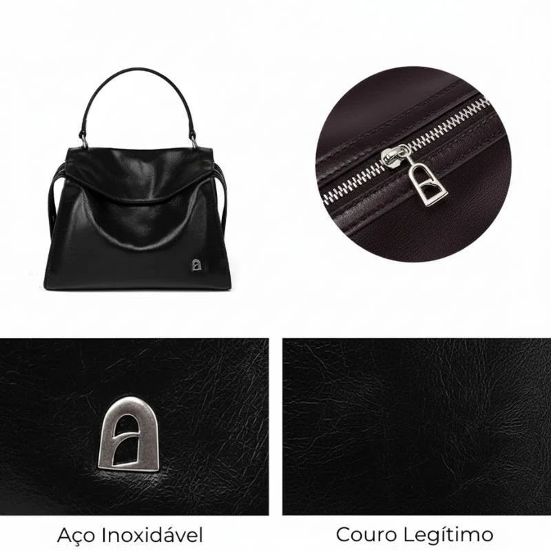 Bolsa Transversal Ellen Feminina Média em Couro Preto