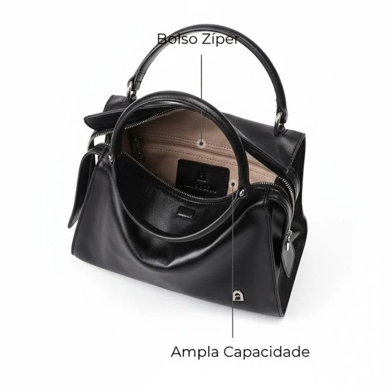 Bolsa Transversal Ellen Feminina Média em Couro Preto