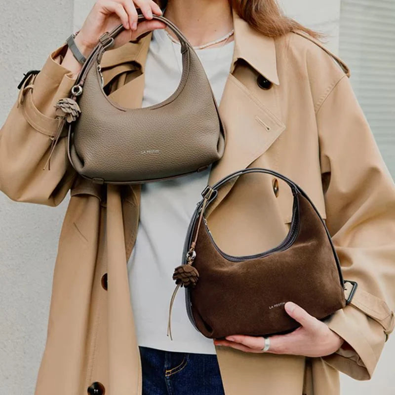 Bolsa de Couro Marrom Feminina Meia Lua Naomi Transversal