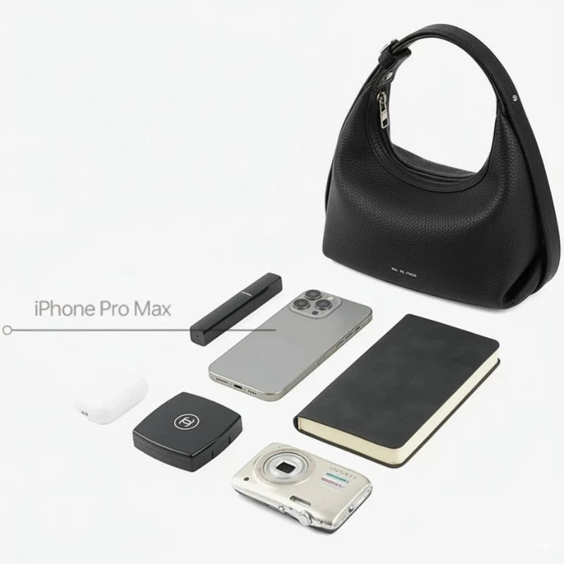 Bolsa de Couro Preto Feminina Meia Lua Naomi Transversal