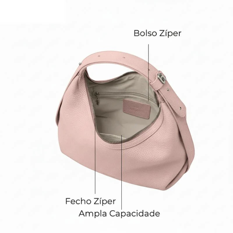 Bolsa Naomi Transversal Rosa Feminina Pequena de Couro